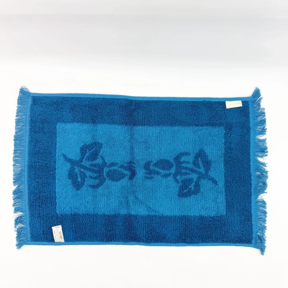 NEW Vintage Sears Royal Touch Floral Hand Towel Granny Core Blue Rose Fringe